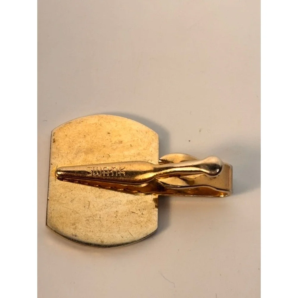 Vintage Swank Tie Clip Gold Black Initial E Old English Gothic Dark Academia SEO